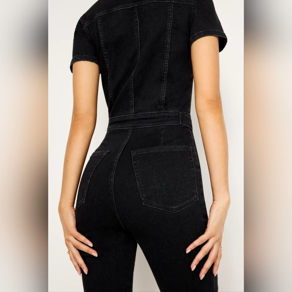 Good American Fit For Success Black Denim Jumpsuit XS Women's NWT - Picture 3 of 5